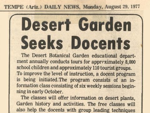 newspaper article of desert garden seeks docents