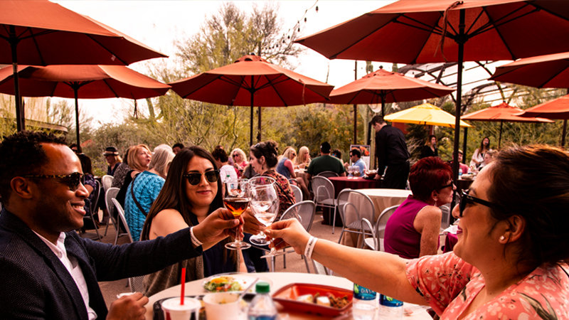 Friends Drinking Wine at Desert Botanical Garden's Corks & Cactus