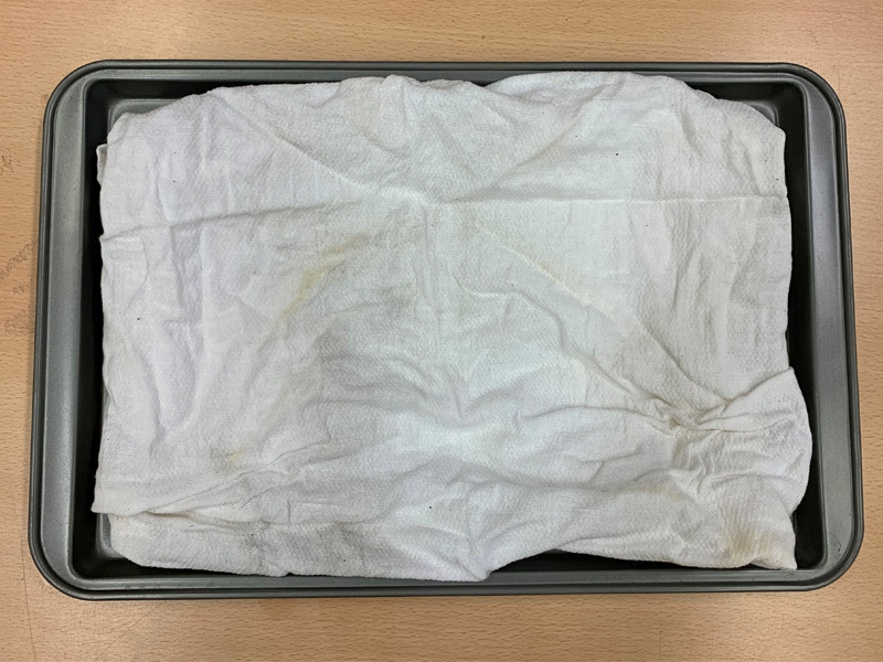 Cloth on a cookie sheet