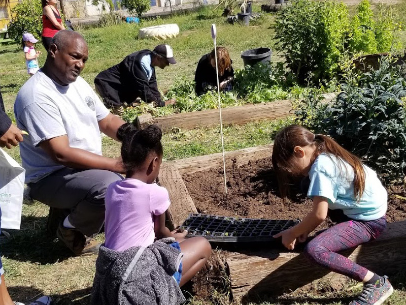 Darren Chapman enseñando a los niños a la jardinería