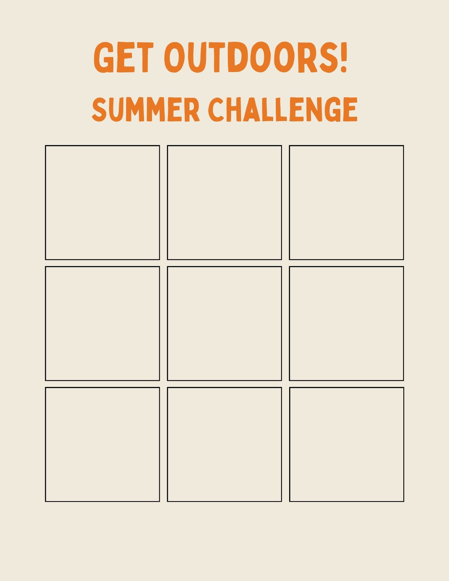 Get Outdoors-Summer Challenge-Blank Bingo Sheet-2026